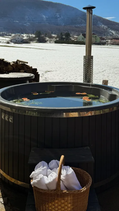 Hot tub with floating oranges